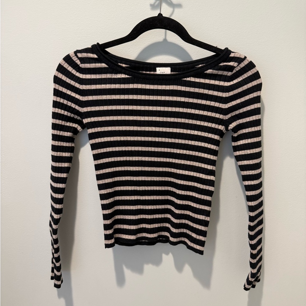 a new day Black and Cream Striped Sweater